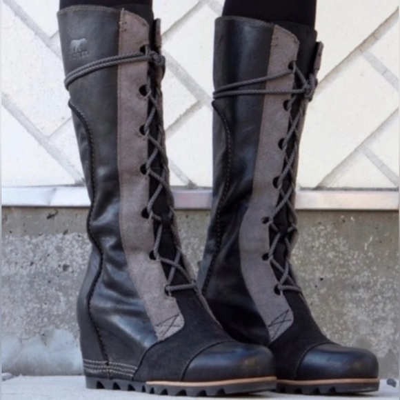 Sorel sz 7 Cate the Great Lace Up wedge snow rain Charcoal 9.5, great pre owned - Picture 7 of 8